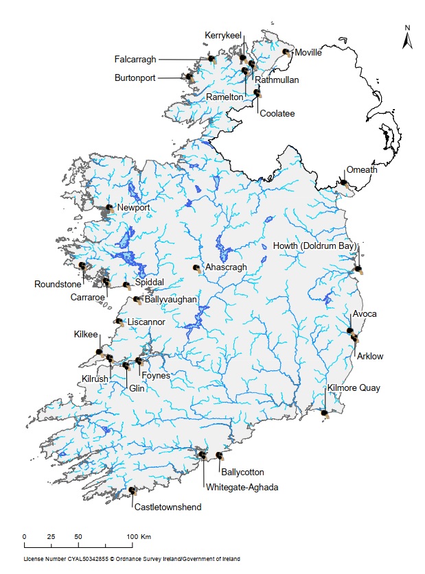Map of Ireland showing areas discharging raw sewage mid 2023