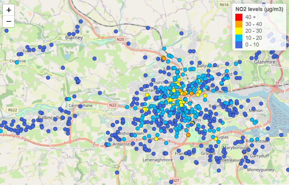 Map of Cork City Clean Air Together results