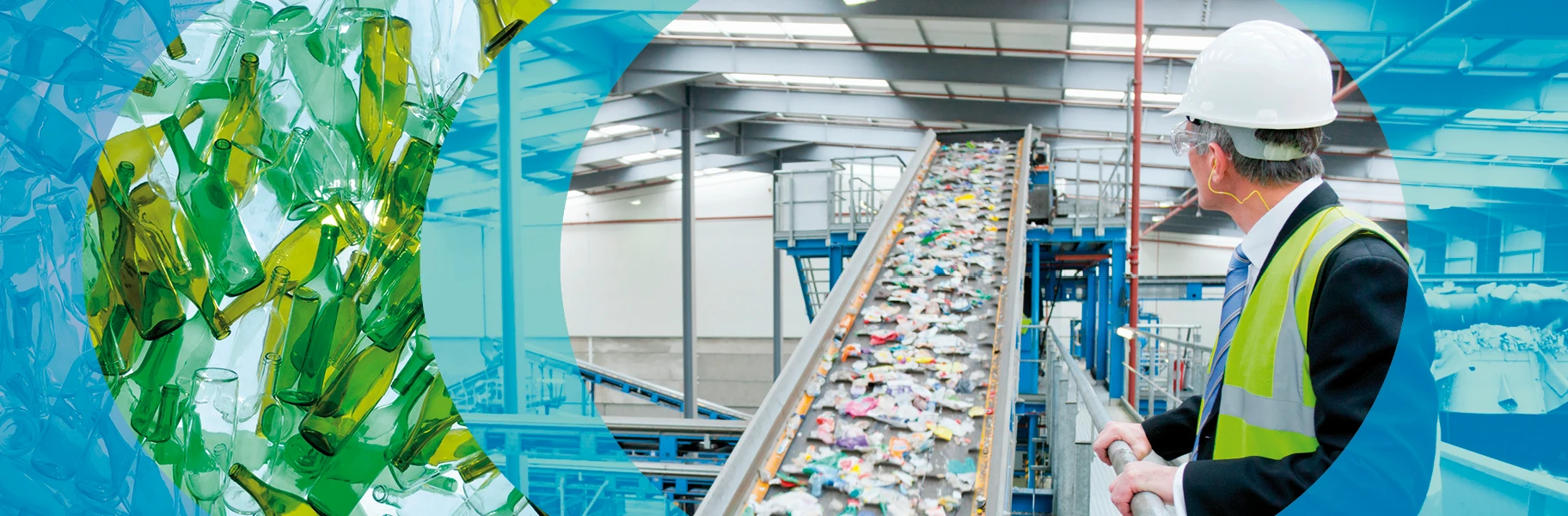 Waste segregation conveyor belt and glass bottles