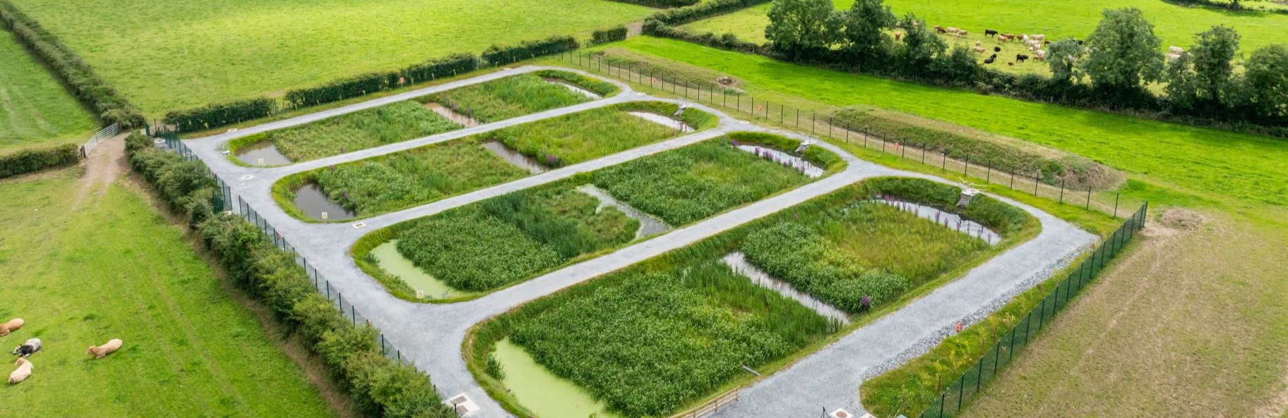 Overhead view of an Integrated Constructed Wetland system at Coolatee, Co. Donegal