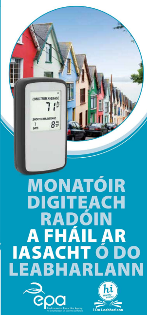 Front cover of the borrowing a digital monitor leaflet in Irish