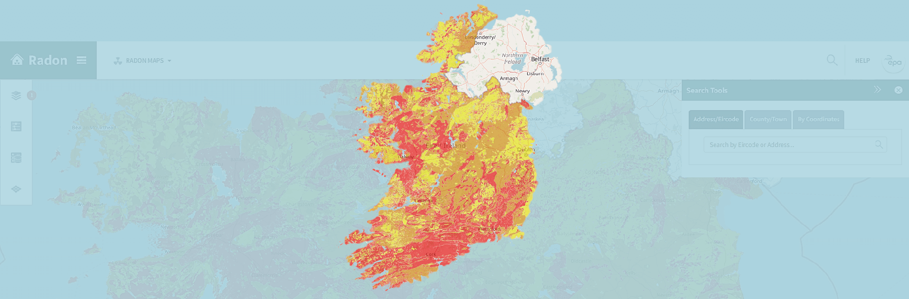 A map showing the risk of radon in all parts of the Republic of Ireland