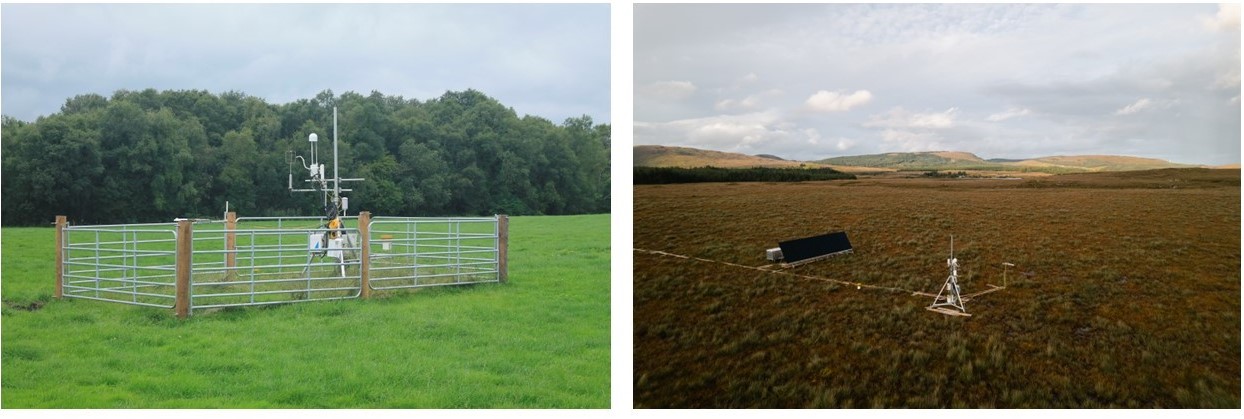 Two images of the ICOS Ireland ecosystem stations at Doory and Leam West