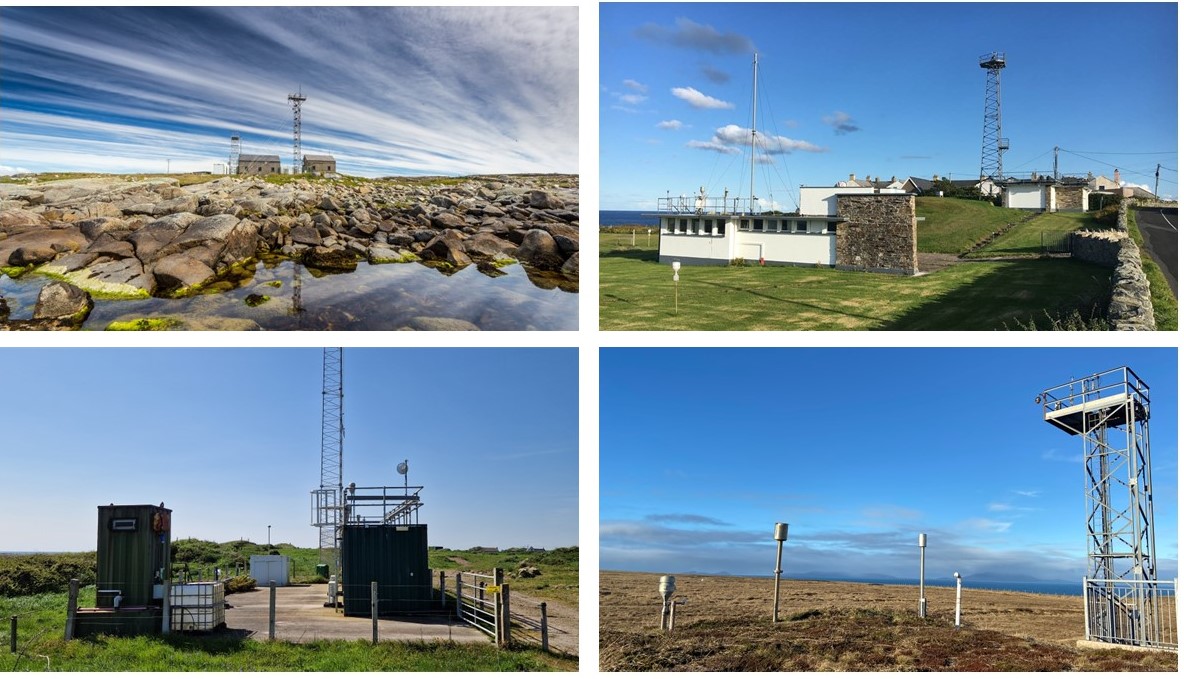 Image of the four ICOS Ireland atmospheric stations at Mace Head, Mallin Head, Carnsore Point and Valentia Island