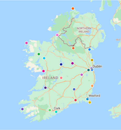 Map of Ireland - Permanent radiation monitoring locations
