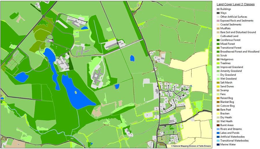 Illustration of National Land Cover Map and details for Johnstown Castle Estate, Co. Wexford