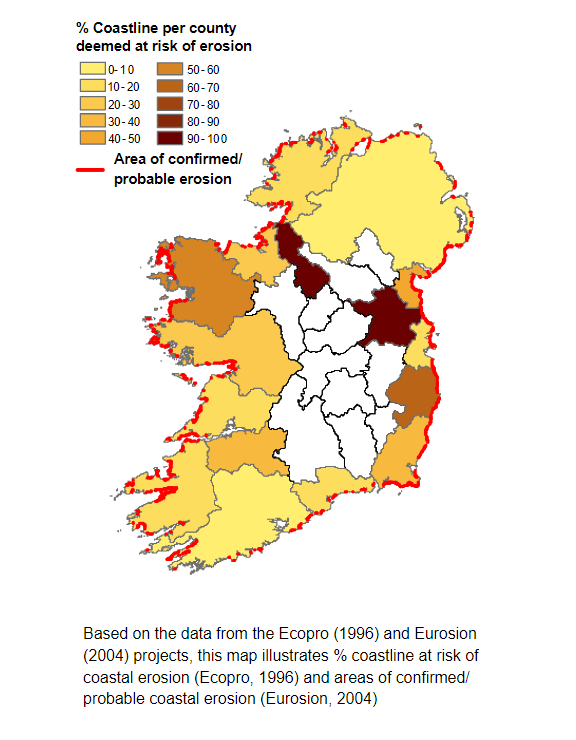 Percentage of county coastal erosion risk