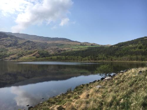 calm view of a lake and mountains