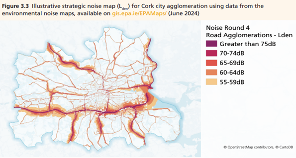 Strategic noise map for Cork city agglomeration using data from the environmental noise map