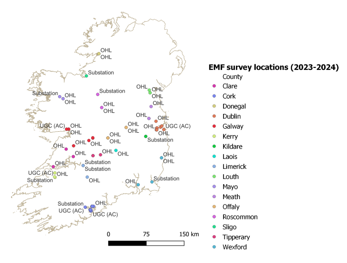 Map of Ireland with EMF Survey Locations