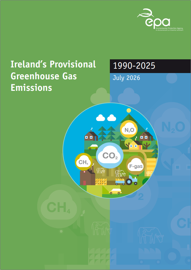 Front cover of Ireland's Greenhouse Gas Emissions Provisional Inventory 1990-2025. Published July 2026.