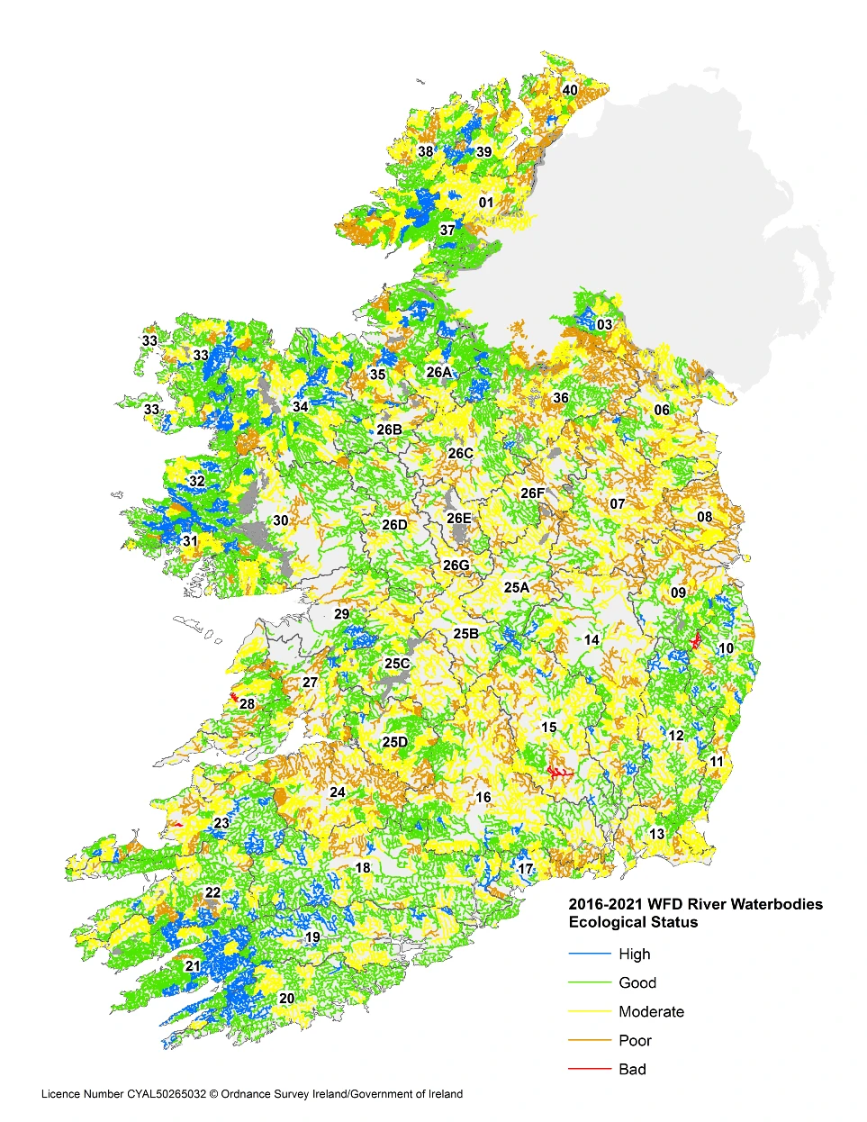 Map of Ecological Status RWB 2016-2021