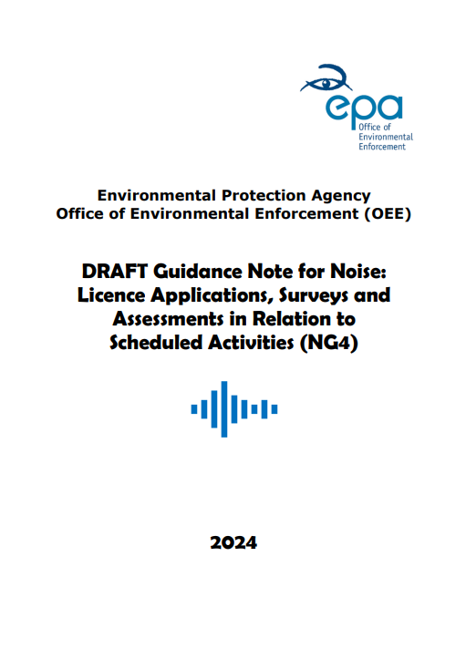 Cover of Draft Guidance Note for Noise Licence Applications, Surveys and Assessments in Relation to Scheduled Activities (NG4)