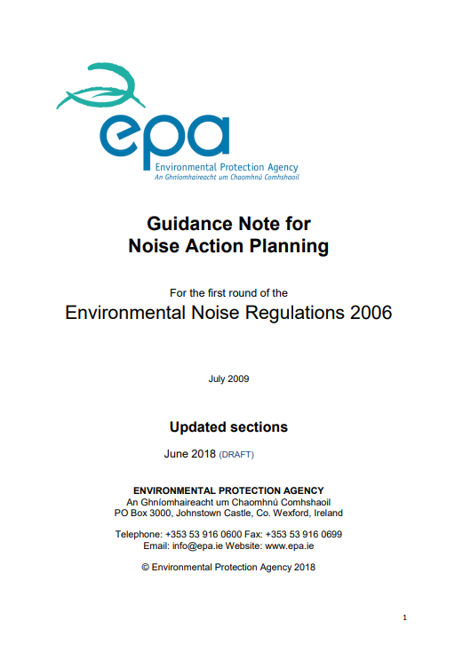 Cover EPA Guidance Note for Noise Action Planning for the Environmental Noise Regulations 2006 (July 2009)