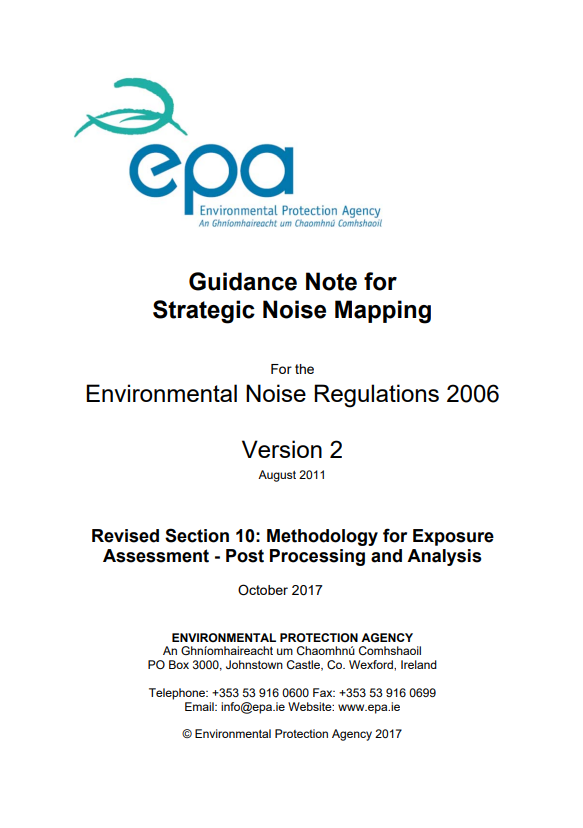Cover of EPA Guidance Note for Strategic Noise Mapping for the Environmental Noise Regulations 2006 (Version 2 – August 2011)