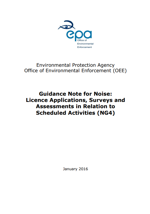 Cover of Guidance Note for Noise Licence Applications, Surveys and Assessments in Relation to Scheduled Activities (NG4)