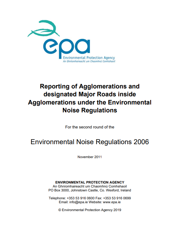 Cover of Guidance for Reporting of Agglomerations and designated Major Roads