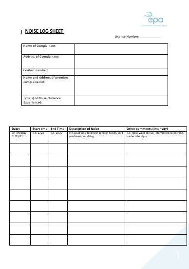 Cover of Noise Log Sheet