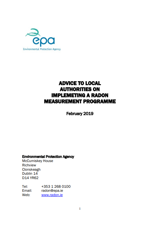 Cover of PDF on Advice to Local Authorities on Implementing a Radon Measurement Programme