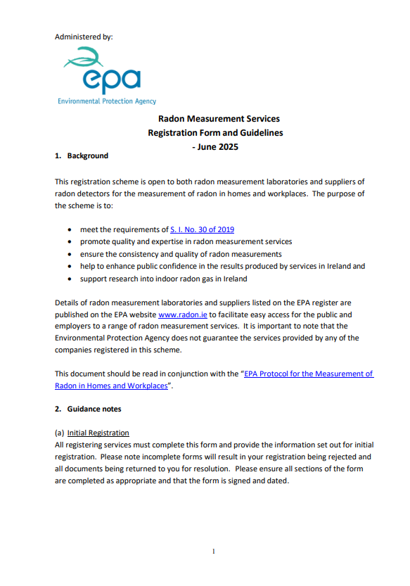 Cover of Radon Measurement Registration Form