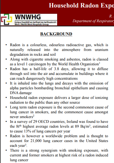 Cover image for study in household radon exposure in patients attending a rapid access lung cancer clinic.