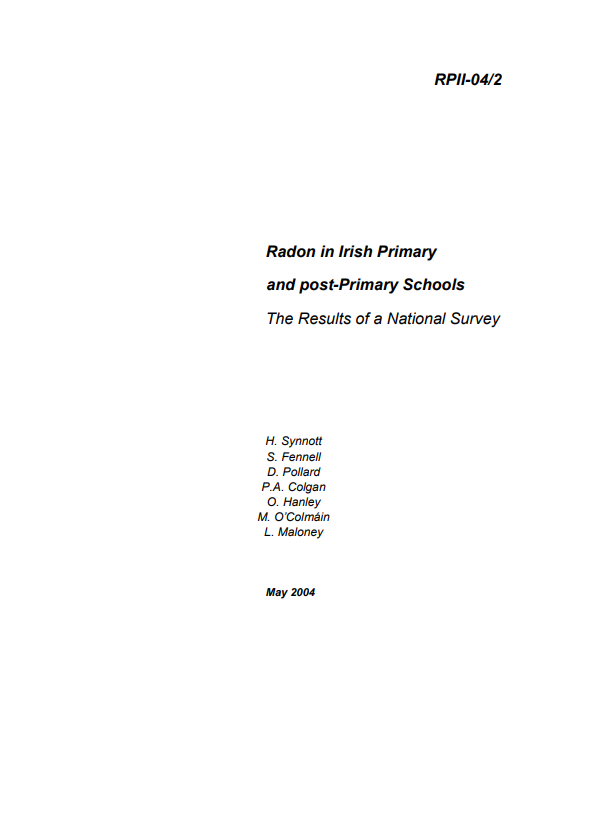 Cover page of report into radon in primary and post-primary schools
