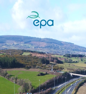 View of Irish landscape and hills crossed by a motorway